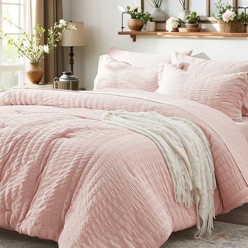 Zzlpp Twin Comforter Set 5 Piece, Pink Bed in a Bag Twin Size Bedding Sets