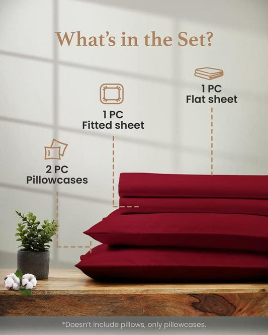 Good Sleep Bedding Twin XL Bed Sheets - 100% Egyptian Cotton Twin XL Sheets, 3 Pc, XL Twin Sheet Sets, Luxury Sateen Weave, Soft, Bed Sheets Twin XL, 16" Deep Pocket Bedsheets - Burgundy