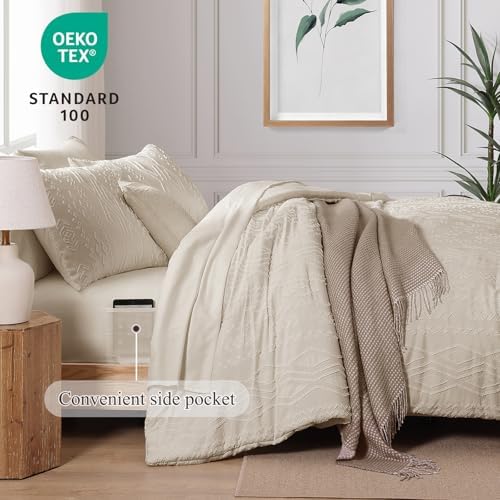 California King Comforter Set Beige Tufted Bedding Sets Farmhouse 7 Pieces