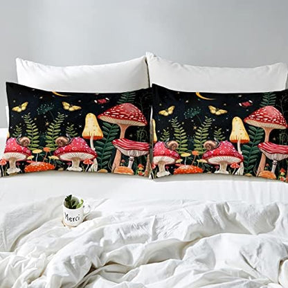 Feelyou Kids Mushroom Bedding Set Natural Wild Fungus Comforter Set for Kids Boys Girls Botanical Plants Duvet Set Butterfly Comforter 1 Comforter Set with 1 Pillowcase Toddler Size