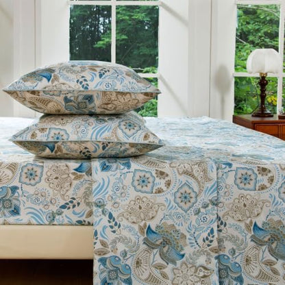 FADFAY Full 100% Egyptian Cotton Blue Paisley Sheets Set 4 Piece, Vintage Botanical Cottagecore Floral Bedding, Luxury Soft Breathable Farmhouse Bedding with Deep Pocket Fitted Sheet for All Seasons