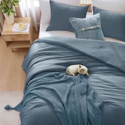 King Size Comforter Set-3 Pieces Soft Oxford Blue Comforter Bedding Set