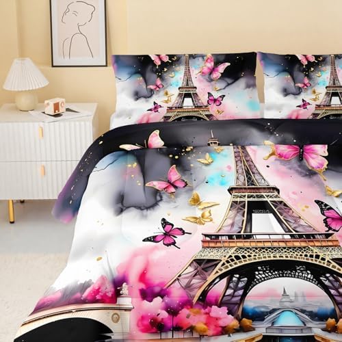 QOOMO Paris Eiffel Tower Kids Comforter Set Twin Size