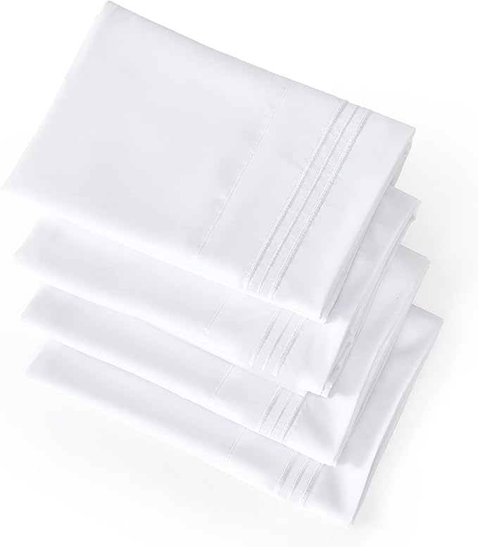 YIYEA King Pillow Cases Set of 4, Ultra Soft 1800TC Hotel Quality Double Brushed Microfiber Embroidered Pillowcases, Envelope Closure, Fade Resistant (20"x36", White)