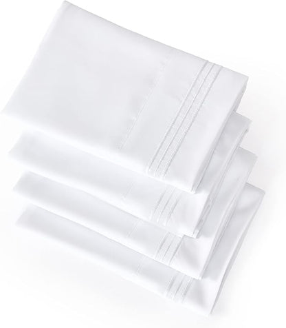 YIYEA Pillow Cases Queen Size Set of 4, Ultra Soft 1800TC Hotel Quality Double Brushed Microfiber Embroidered Pillowcases, Envelope Closure, Fade Resistant (20"x30", White)