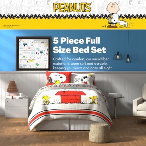Peanuts Charlie Brown & Snoopy Classic Pals Super Soft Comforter and Sheet Set, 5 Piece Full Size, (Officially Licensed Product) Franco Collectibles