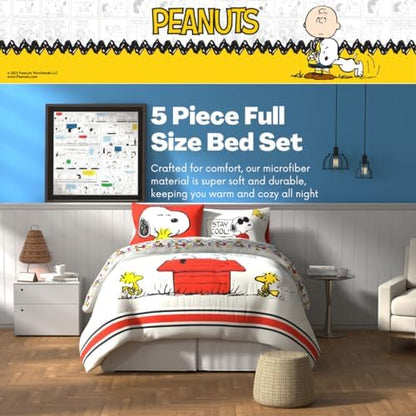 Peanuts Charlie Brown & Snoopy Classic Pals Super Soft Comforter and Sheet Set, 5 Piece Full Size, (Officially Licensed Product) Franco Collectibles