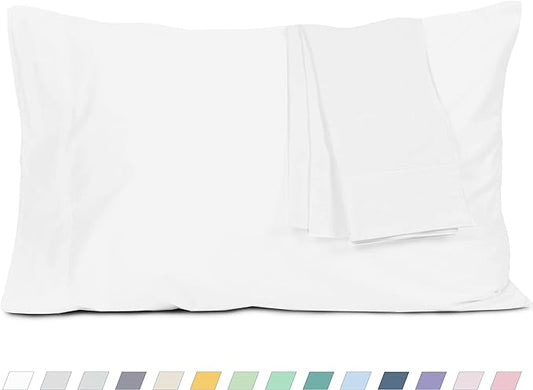 Pillow Cases, King Size Cotton Percale Weave Pillowcases, Pre-Shrunk Breathable and Hypoallergenic Pillowcases, Set of 2 (2 Piece King 20 Inch x 40 Inch, White)