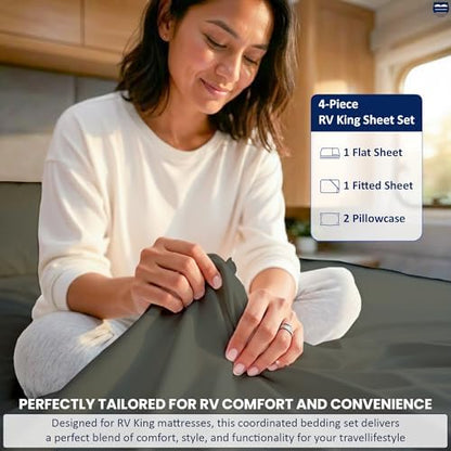 Cottingon 4 Piece RV King Sheets Fits 15" Deep, Egyptian Cotton, Dark Grey