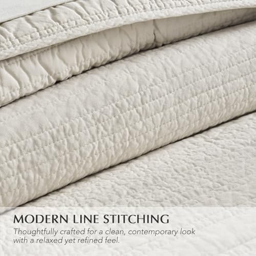 EVERGRACEHOME 100% Cotton Modern Lines Quilt Set Queen Size, Birch