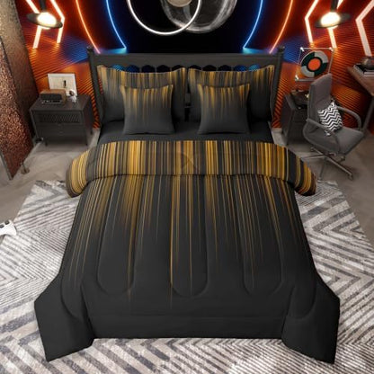 Feelyou Neon Yellow Black Comforter Set Queen SizeGeometric 7 Pcs Bedding for Kids and AdultsOmbre Boys Girls Bed in a Bag Bed Sheet Sets with Fitted Sheet Pillowcases for Bedroom Bed Decor