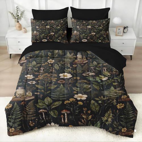 WeCozy Full Comforter Set with Sheets, 7 Pieces Mushroom Botanical Bedding