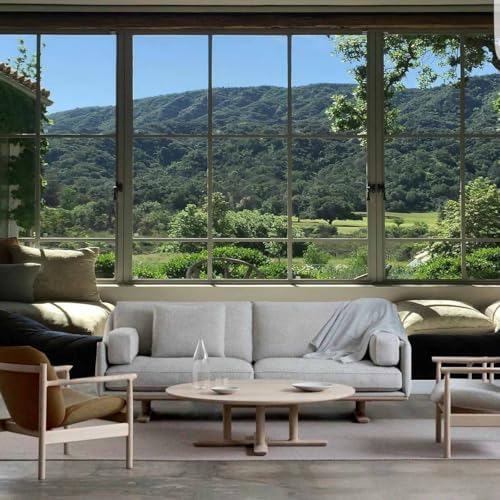 FENDROM Green Forest Natural Tapestry Landscape Window Scenery Wall Aesthetic Tapestry for Bedroom Flannel Beach Blanket Living Dinning Room College Dorm Wall Hanging