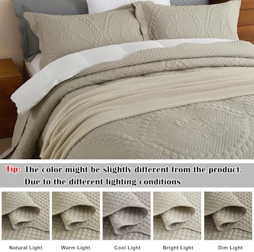 EVENHUG Oversized King Bedspreads California King Quilt Set with Pillow Shams Extra Wide Large King Size Quilts Lightweight Coverlet Bedding Sets Taupe 120"x128"