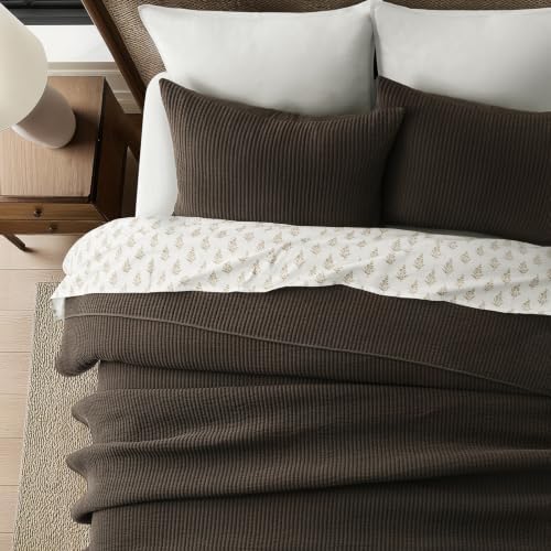 EVERGRACEHOME Cotton Ribbed Matelassé Coverlet Set, King Size, Dark Brown