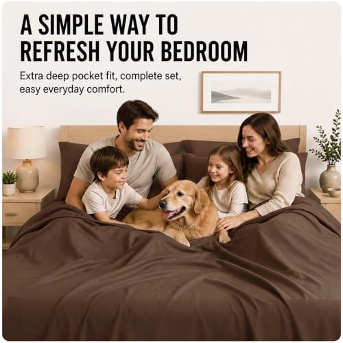 CozyLux Cal King Sheet Set 6-Piece, 21-Inch Deep Pocket, Soft Brushed Feel