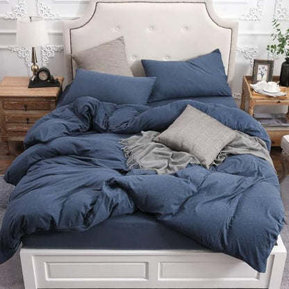 PURE ERA Jersey Knit Duvet Cover Set Heather Navy Blue Oversized King
