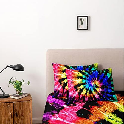 Colorful Tie-Dye Duvet Cover Set Queen Size Watercolor Rainbow Tie Dye Comforter Cover Abstract Art Bed Set Bedding Bedroom