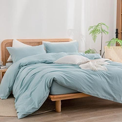 BESTOUCH Cotton Solid Duvet Cover Set Linen Feel Hushed Green Twin