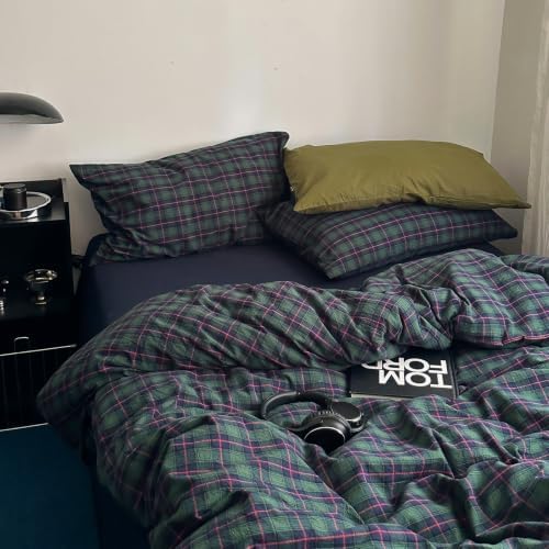 Vintage Green & Blue Buffalo Plaid Duvet Cover Full with 2 Pillowcases