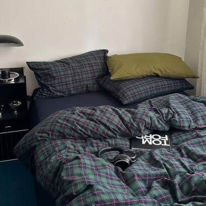 Vintage Green & Blue Buffalo Plaid Duvet Cover Full with 2 Pillowcases