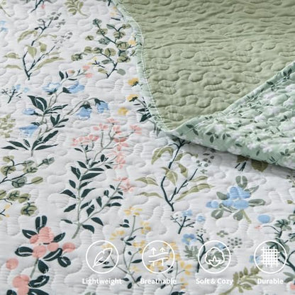 LEAONME California King Size Quilt Set 3-Piece Lightweight Bedspread Coverlet 120''x120'' Garden Style Floral Printed Oversized Bedding Set with Shams for All Season