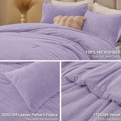 ChiXpace Fleece Twin Size Comforter Set Lavender, Fluffy Bed Set 2 Pieces