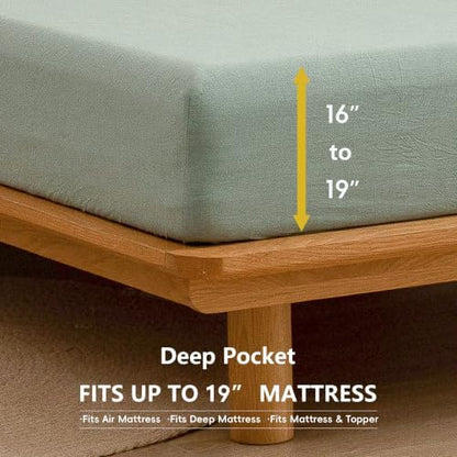 BESTOUCH Twin Washed Cotton Linen Feel Sheet Set 3pc Solid Green