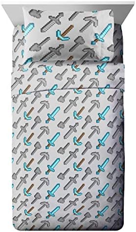 Minecraft Creeper Twin Comforter Set 4 Piece Kids Bedding for Boys, Blue