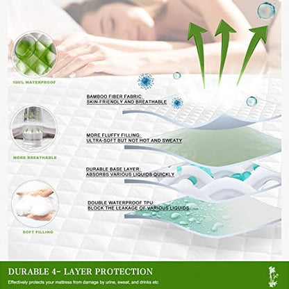 UNILIBRA Full Mattress Pad Waterproof Rayon Made from Bamboo, Fitted Deep Pocket Mattress Cover fits 6''-19'', Breathable Quilted Mattress Protector, White