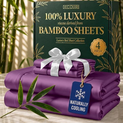 DECOLURE 100% Viscose Derived from Bamboo Sheets Twin Size | 4 Pc Bed Set