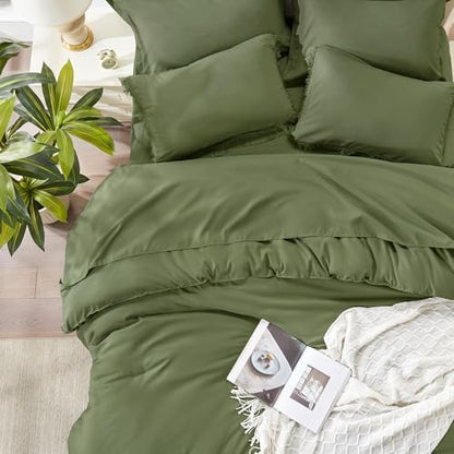 Andency King Comforter Set, 7 Pieces Olive Green Bedding