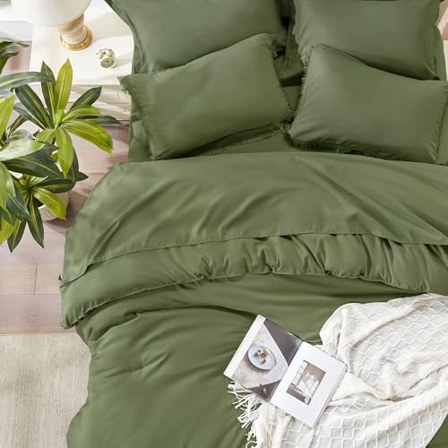 Andency Queen Comforter Set, 7 Pieces Olive Green Bedding