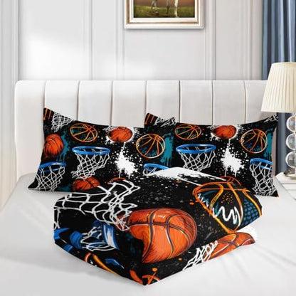Axolotl Basketball Comforter Set King Size,Basketball Sports Comforter Set,Ball Sport Bedding,Sports Theme Bedding,Grunge Aesthetic Cool Bed for Boys Kids Men,1 Quilt 2 Pillowcases