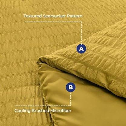 HYMOKEGE Mustard Yellow Twin XL Comforter Set Seersucker 5 Pieces, All Season Luxury Bed in a Bag for Bedroom, Bedding Set with Comforter, Sheets, Pillowcase & Sham