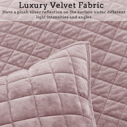Quilt Set Oversized King Size 120x128 Luxurious Velvet Bedding Sets with 2 Pillow Shams 20x36 3 Pieces Ultra Soft Quilted Bedspread Coverlet Comforter for All Season, Pink