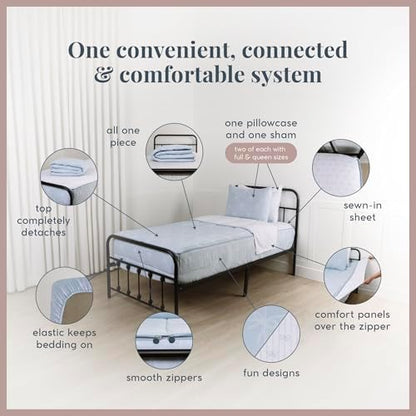 Beddy's Blue Ribbon & Bow All-in-One Kids/Teens Zipper Bedding Set - Twin