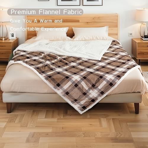 Electric Heated Blanket Full Size 72"x84", 10H Auto-Off, Brown Plaid