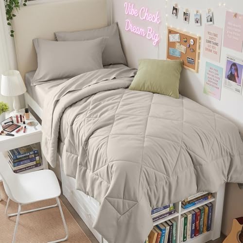HEVUMYI 5-Piece Twin XL Comforter Set, Oatmeal Bed in a Bag