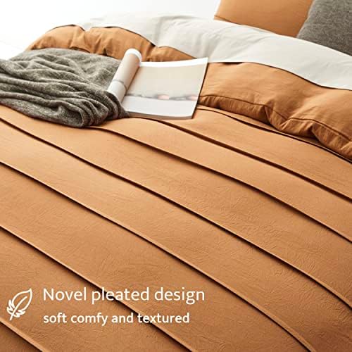 Oli Anderson 3PCS Pleated Duvet Cover Set, Pumpkin Brown, King