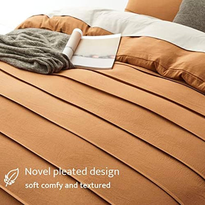Oli Anderson 3PCS Pleated Duvet Cover Set, Pumpkin Brown, King