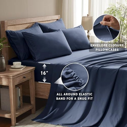 Twin Sheets Set - 4 Piece Soft Microfiber and Wrinkle Free Sheets - Easy Care, Extra Soft, Cooling Sheets - 1 Deep Pocket Fitted Sheet 1 Flat Sheet and 2 Pillowcases (Twin Navy Blue)