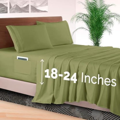 Elegant Comfort 4-Piece Bed Sheet Set - Luxury Bedding 1500 Premium Hotel Quality Microfiber, All Around Elastic 18-24 Inches Deep Fitted Sheet- Extra Deep Pocket Sheets, Twin/Twin XL, Sage Green