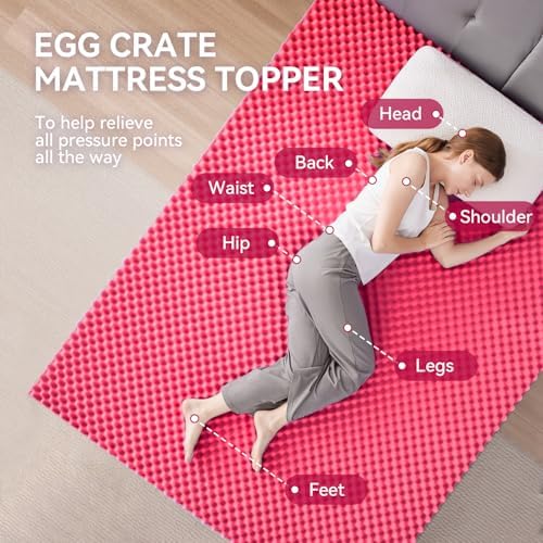 SINWEEK 3 Inch Egg Crate Memory Foam Mattress Topper Twin XL, Twin Extra Long Mattress Pads for College Dorm Room, Pressure Relieve CertiPUR-US Certified, 39x80 Inches, Pink