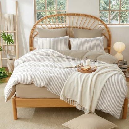 Nayoroom Brown Striped Comforter Set Queen Reversible Taupe Neutral Bedding