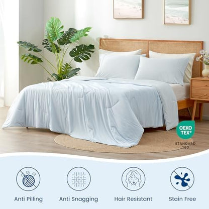 Cozy Bliss Cooling Comforter Queen Size, Reversible Lightweight Cooling Blankets for Hot Sleepers and Night Sweats, Q-Max>0.45 Soft Breathable Silky Smooth Summer Comforter, Cool Blue, 90"x90"