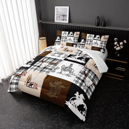 Nttopship Western Cowboy Kids Comforter Set Full Size,Western Animal Cow Skull Soft Comforter Set American Wild West Desert Hand Drawn Illustration Down Comforter Country Theme Bedroom Decor