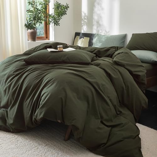 FOSSA Duvet Cover Set 100% Washed Cotton Linen Feel Queen