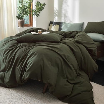 FOSSA Duvet Cover Set 100% Washed Cotton Linen Feel Queen