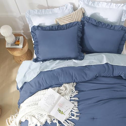 Andency Ocean Blue Queen Comforter Set, 3 Pcs Farmhouse Shabby Chic Bedding